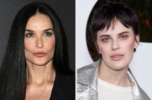Demi Moore poses for a photo with her lips pouted vs Tallulah Willis poses on the red carpet