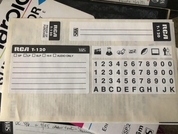 VHS tape labels