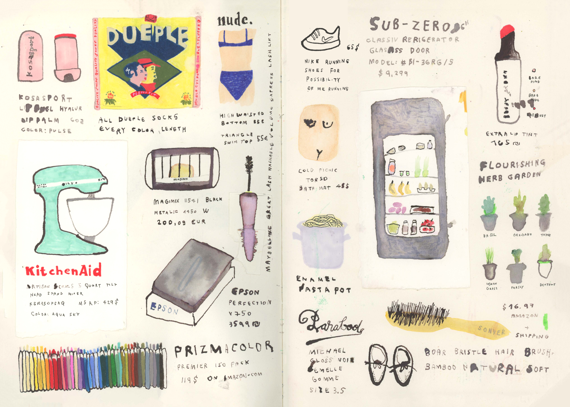 Pages from Noa Goffer&#x27;s wishlist sketchbook