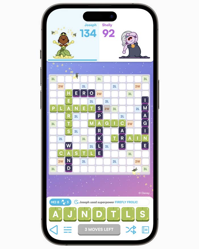 The onscreen board from a word game in &quot;Disney SpellStruck&quot;