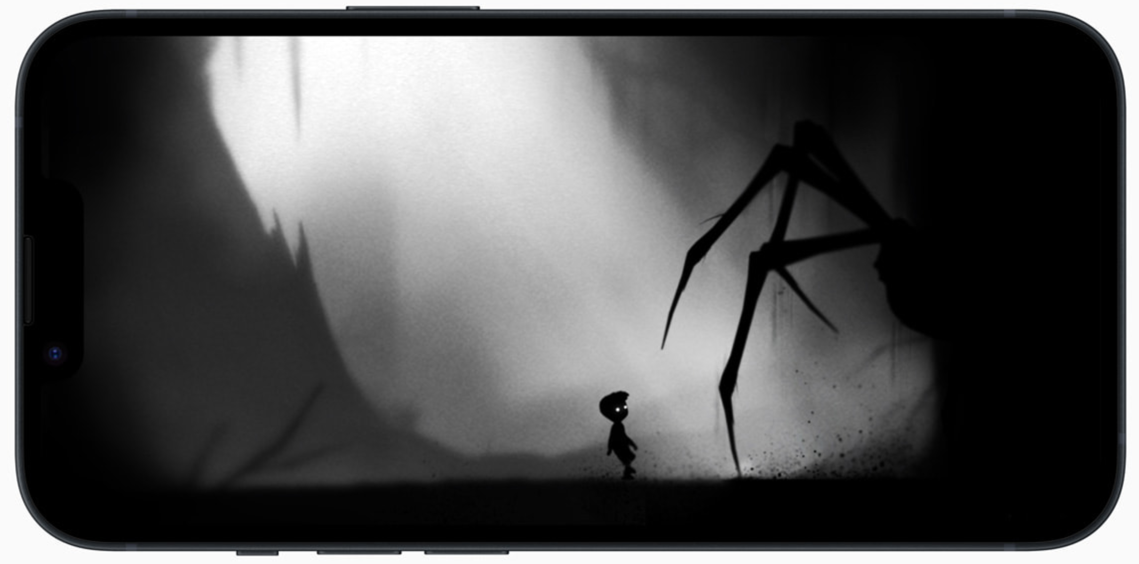 A giant spider approaches a boy in &quot;Playdead’s LIMBO+&quot;