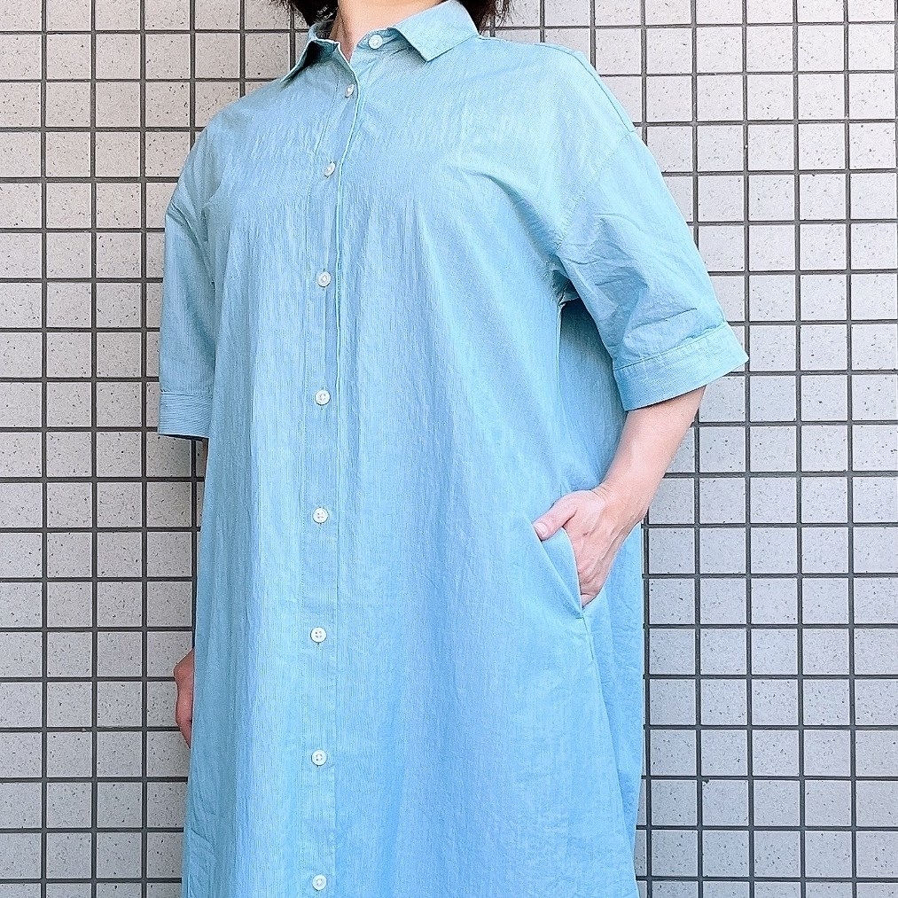 無印良品のおすすめレディースファッション「涼感五分袖シャツワンピース」のコーディネート