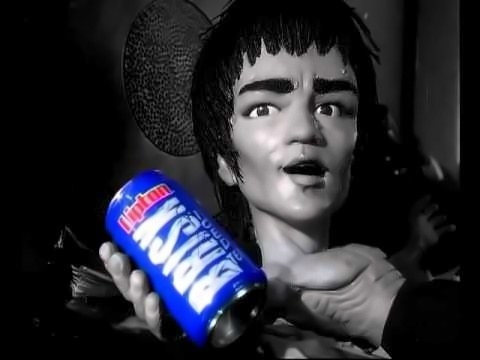Bruce Lee holding a Brisk