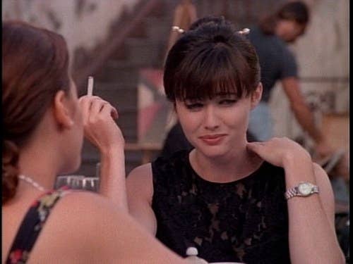 Brenda smoking in Paris on Beverly Hills 90210