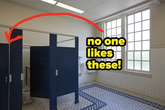 bathroom stalls with slight gap in doors