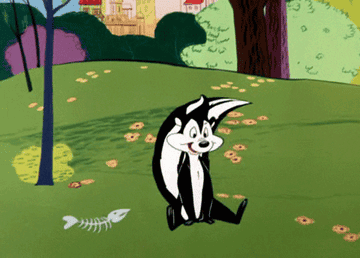 a gif of Pepé Le Pew spinning