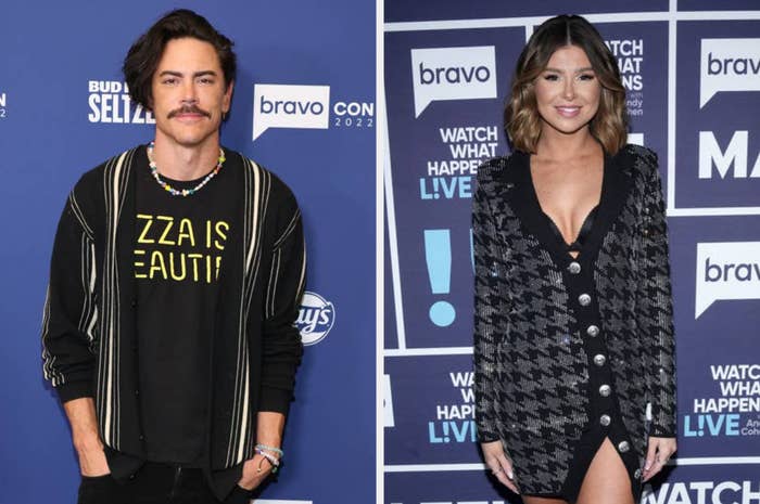 tom sandoval and raquel leviss pose for photos at different red carpet events