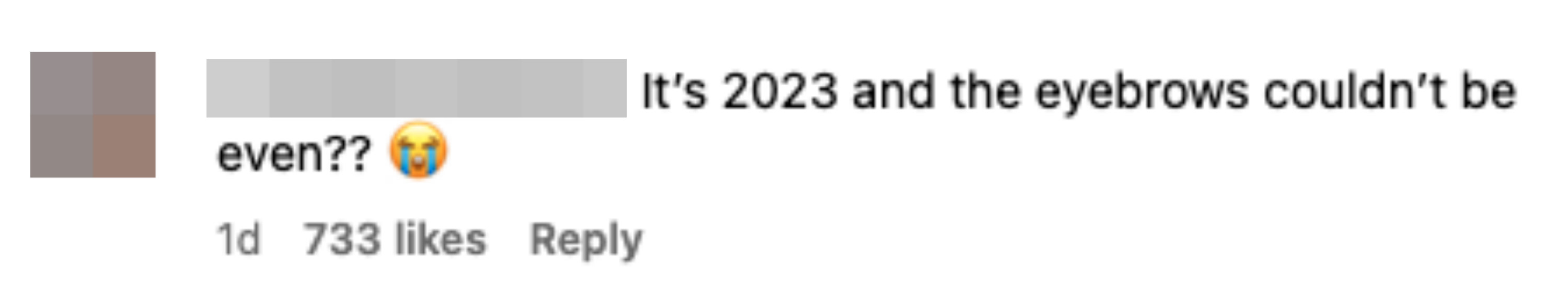 One person commented &quot;It's 2023 and the eyebrows couldn't be even??&quot;
