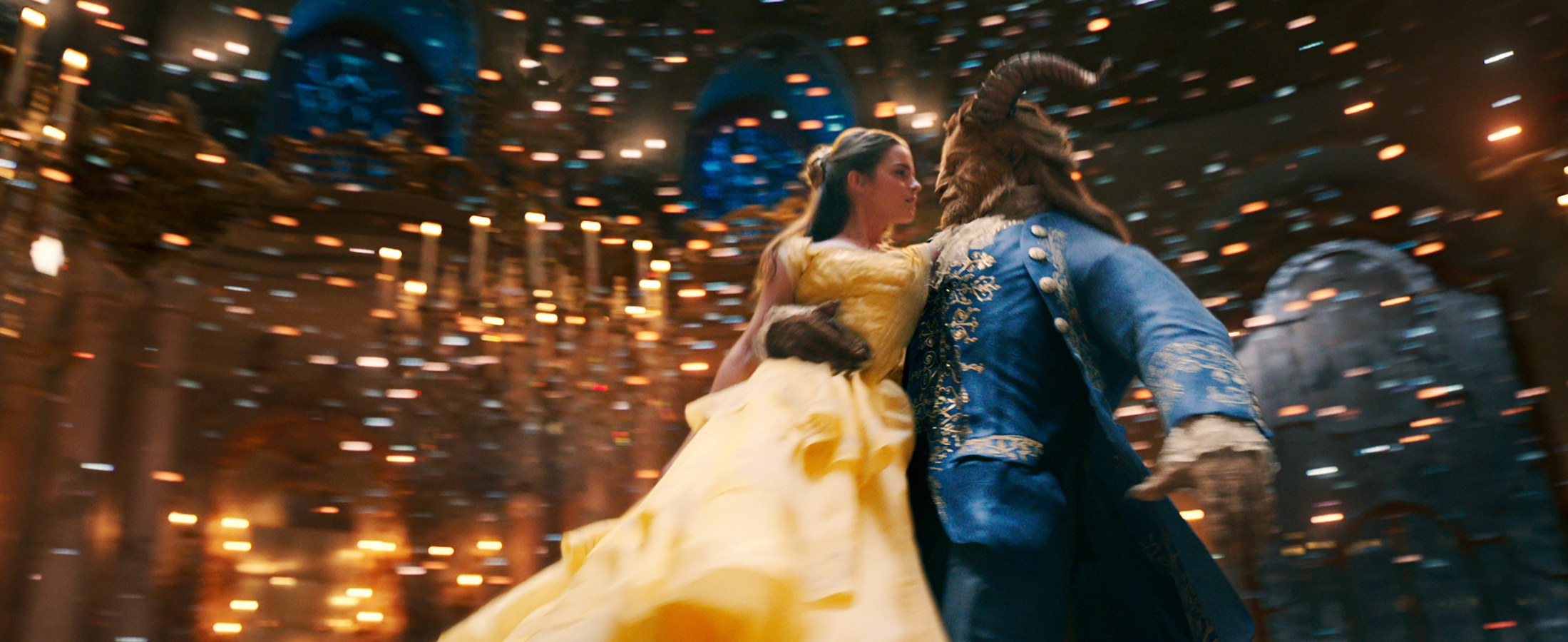 Emma Watson and Dan Stevens dancing in the infamous ballroom scene in Beauty and the Beast