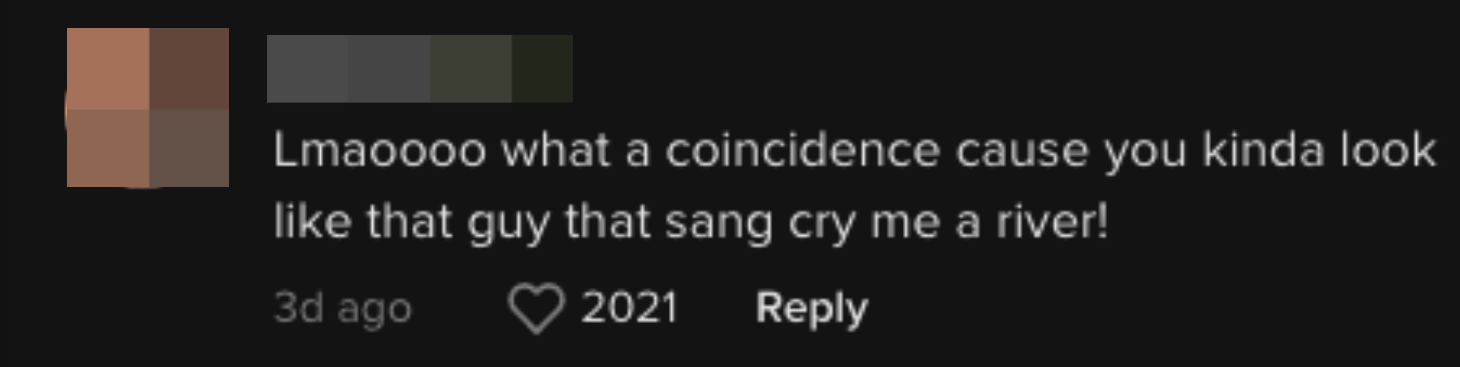 lmao what a coincidence because you kinda look like that guy that sang cry me a river