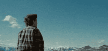 Emile Hirsch looking at a mountain view in &quot;Into The Wild&quot;