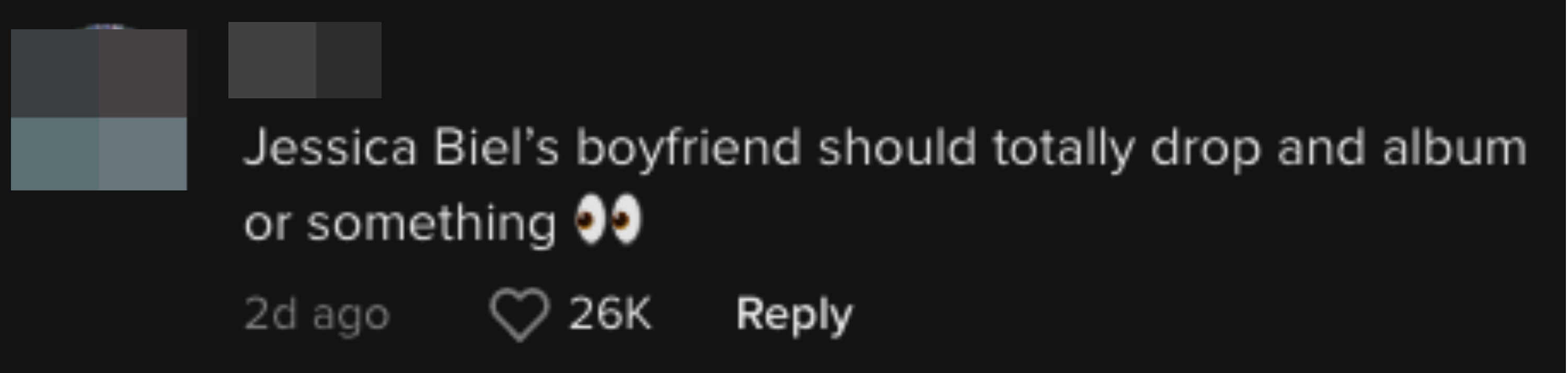 Someone commented &quot;Jessica Biel's boyfriend should totally drop an album or something [side-eye emoji]