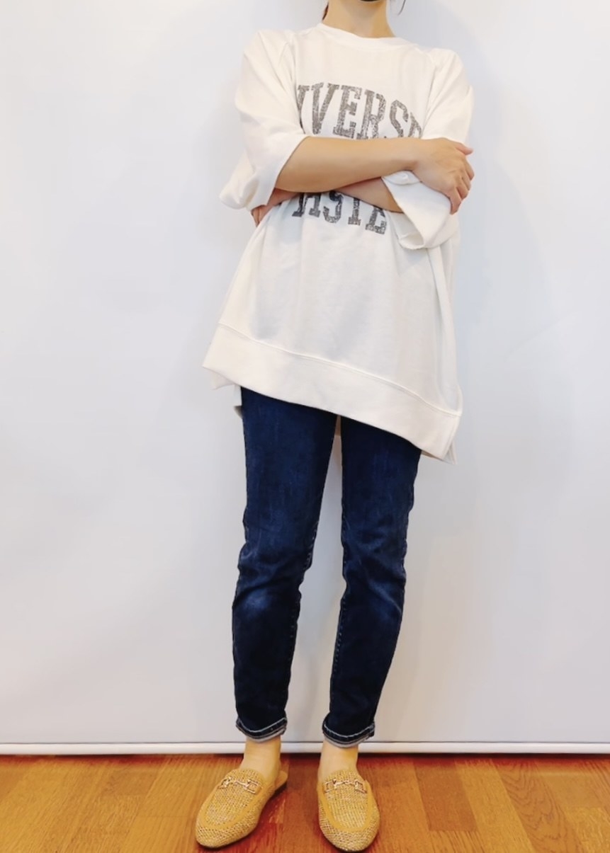 しまむらのオススメのファッションアイテム「五分袖トップス」のコーディネート