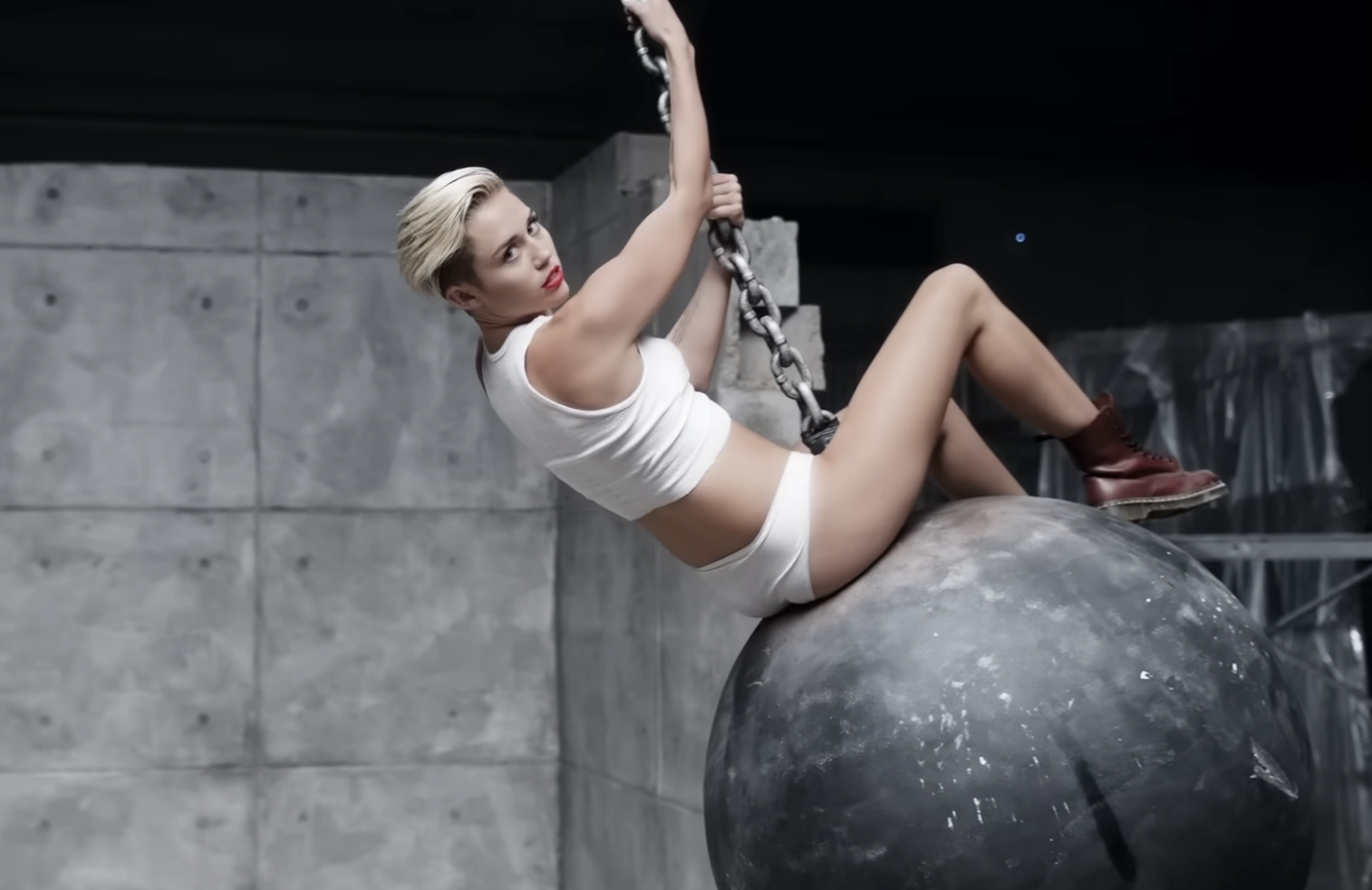 Miley riding a wrecking ball