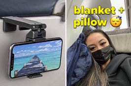 phone holder; reviewer using a travel pillow