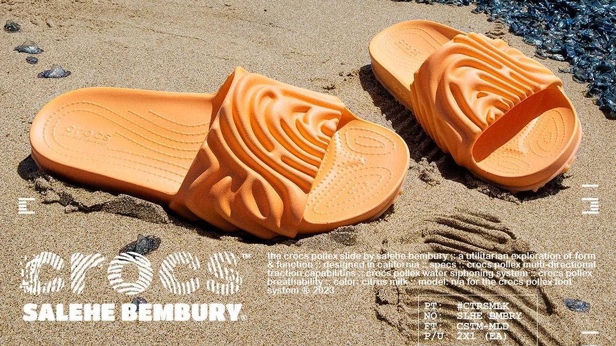 Salehe Bembury has officially confirmed that his Crocs Pollex Slide will debut in the 'Citrus Milk' colorway in May 2023. Find the release info here.
