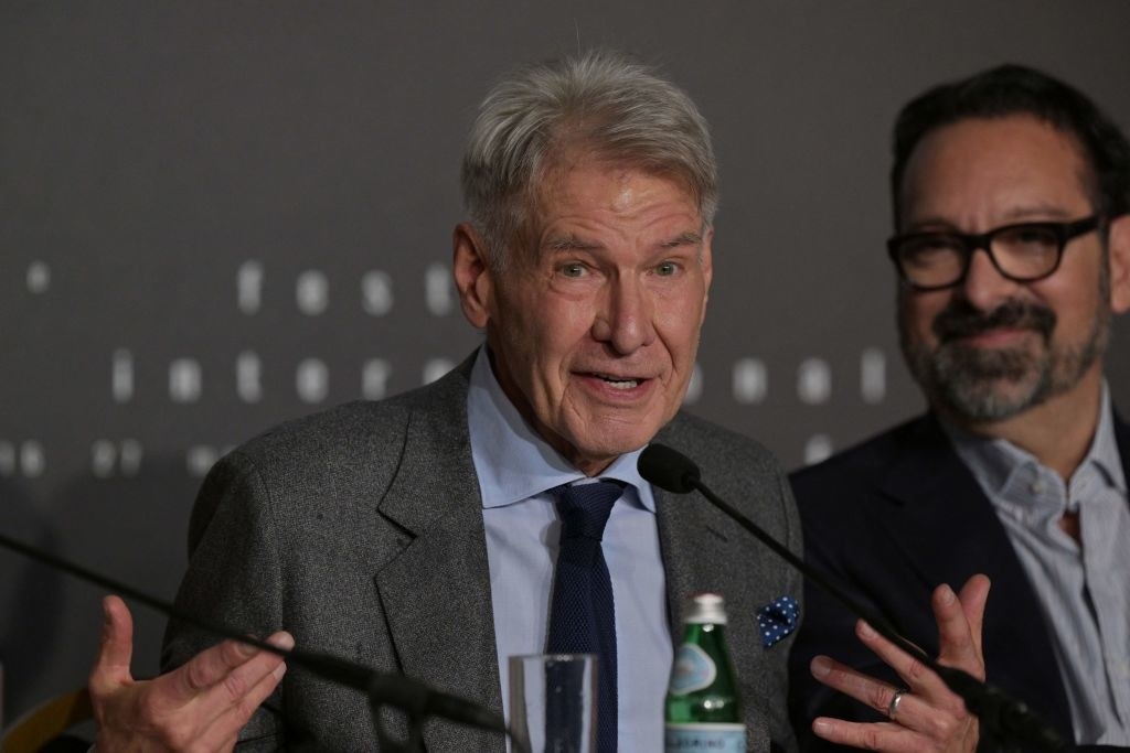 Harrison Ford speaking during the press conference