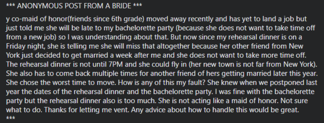 <em><strong>ANONYMOUS POST FROM A BRIDE</strong></em>