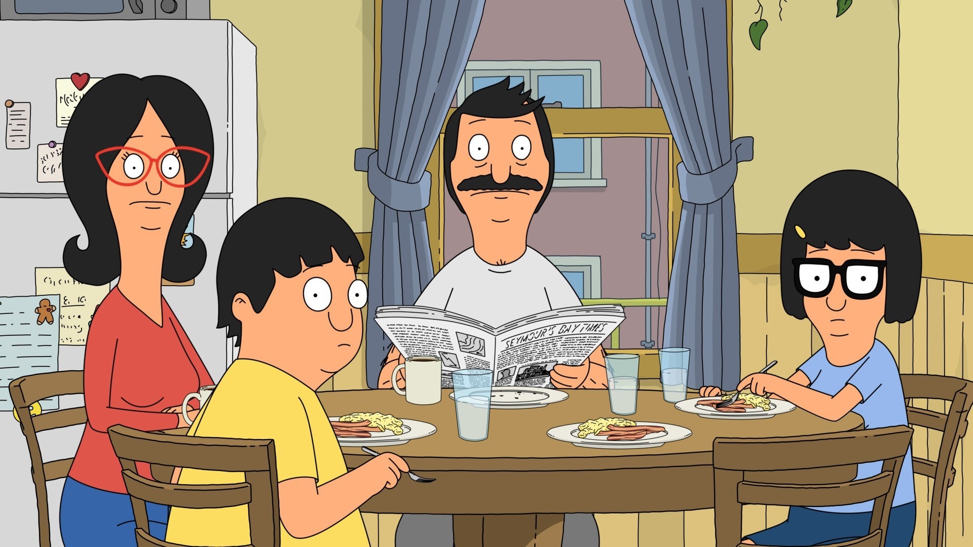 The Belchers looking stunned at the breakfast table