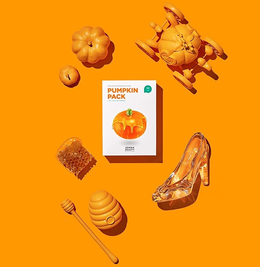a product shot of the pumpkin mask