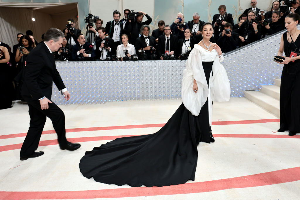Michelle Yeoh attends The 2023 Met Gala in a long black gown