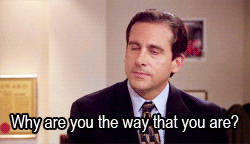 Michael Scott from "The Office" asking "Why are you the way that you are?"