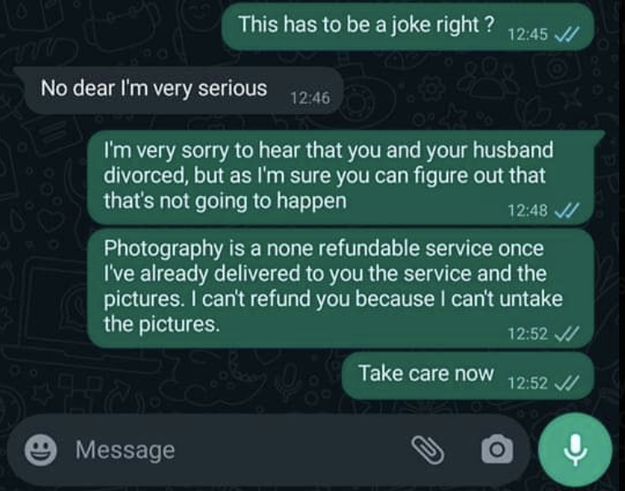 Screenshot of a text exchange