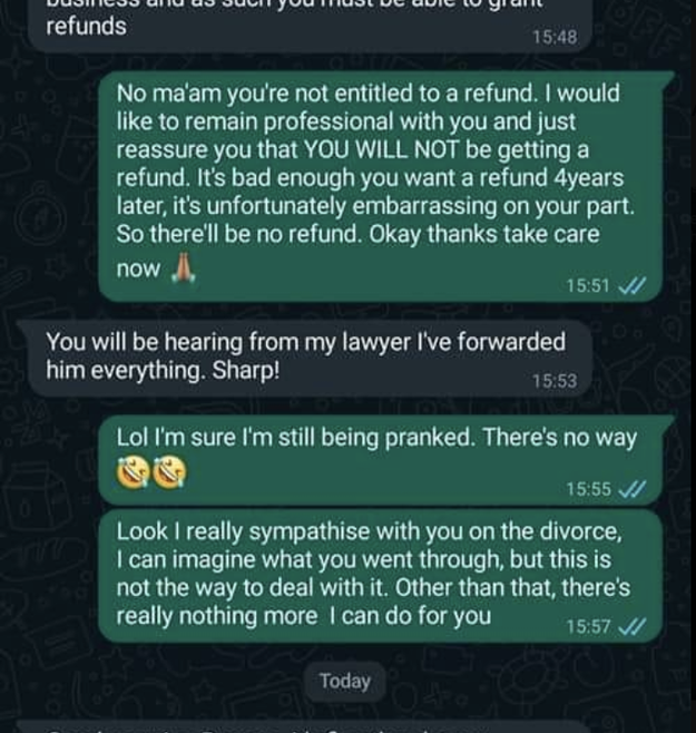 Screenshot of a text exchange