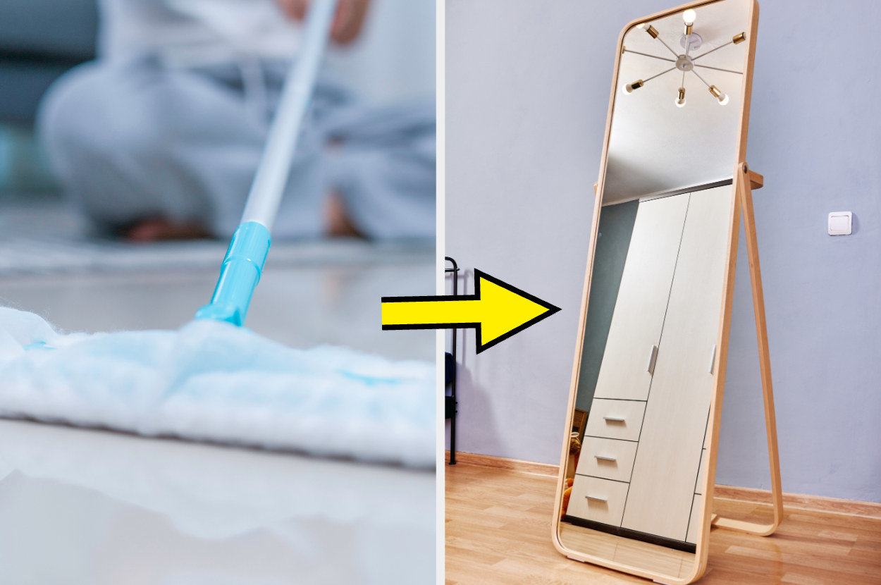 Using a Swiffer to clean a large mirror