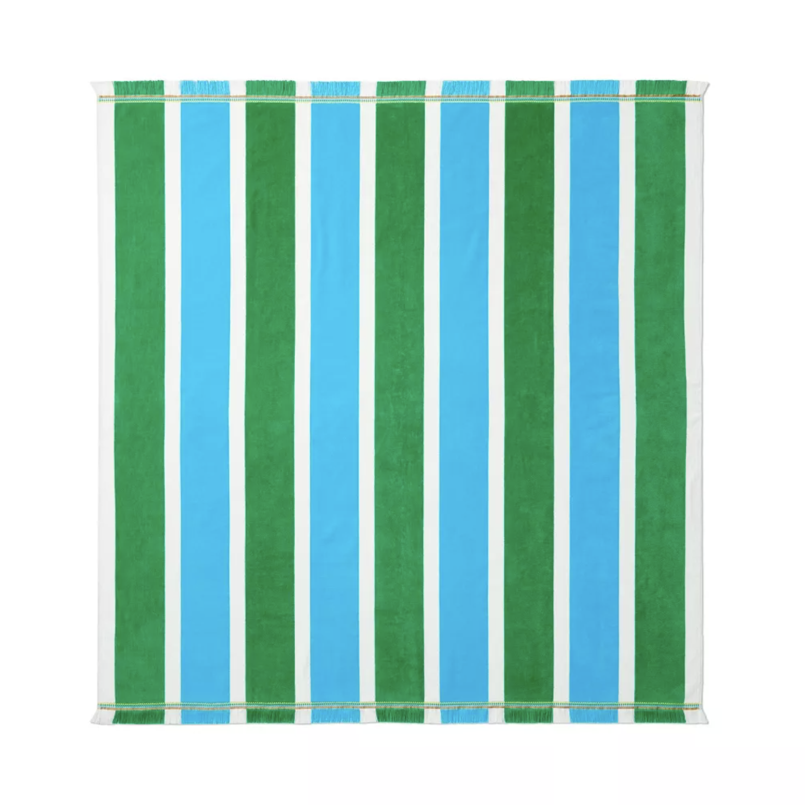 Blue, green, and white square striped beach towel