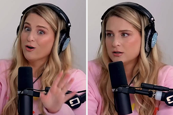 side by side images of Meghan Trainor from her Youtube Podcast show