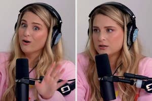 side by side images of Meghan Trainor from her Youtube Podcast show