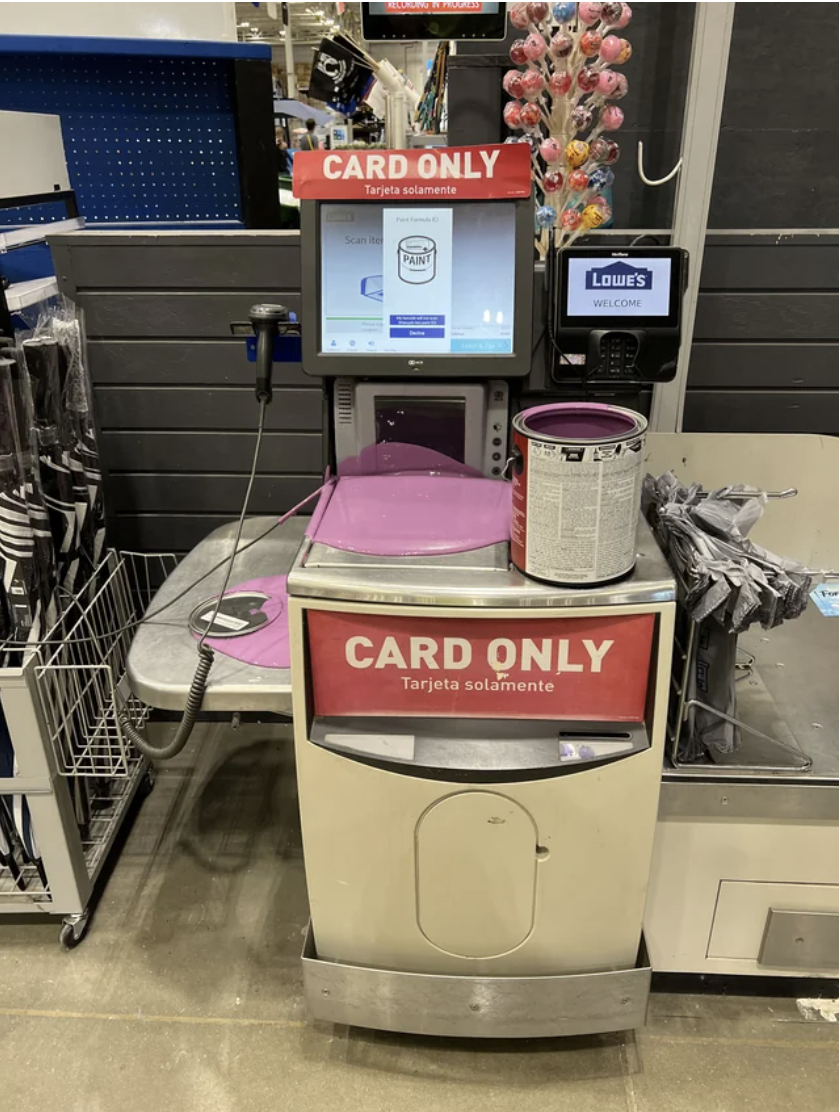 spilled paint on the self checkout