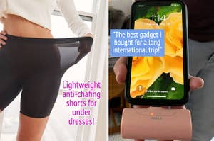 (left) anti-chafing shorts (right) portable charger