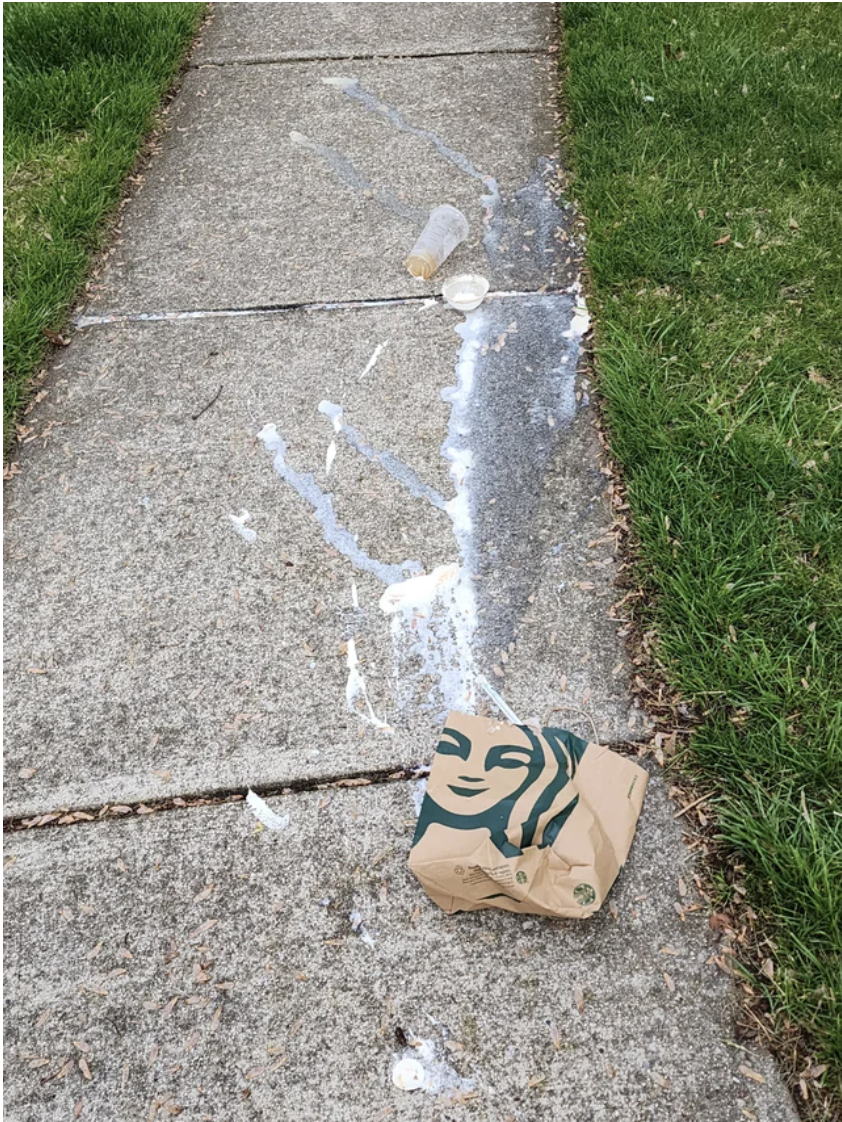 everything spilled on the sidewalk