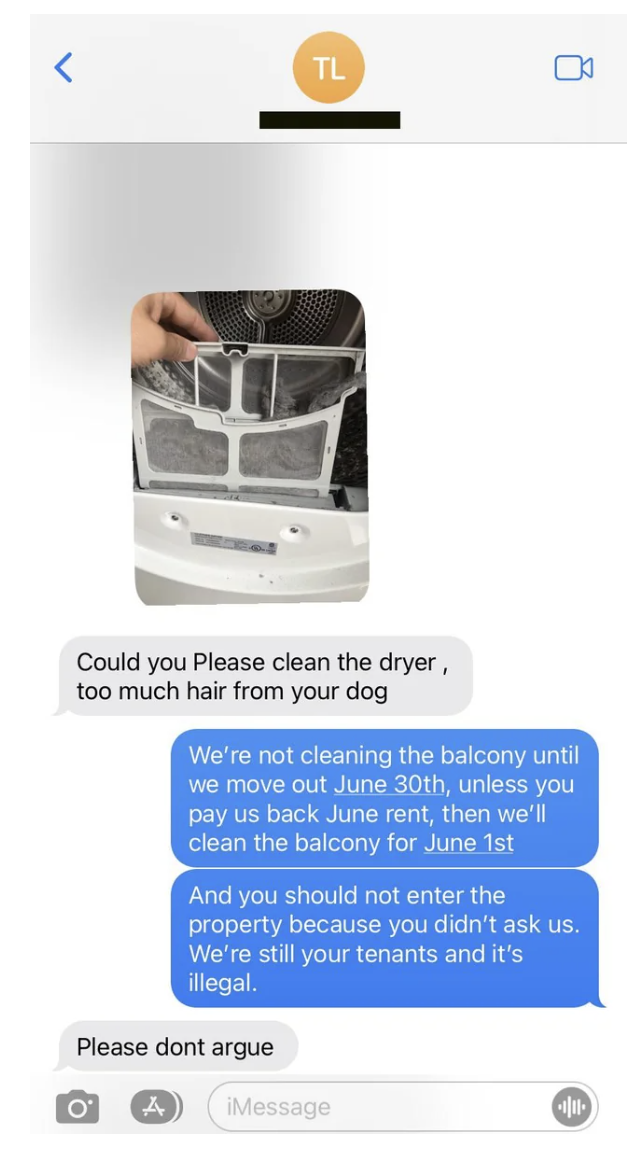 photo from the landlord of the tenants dryer
