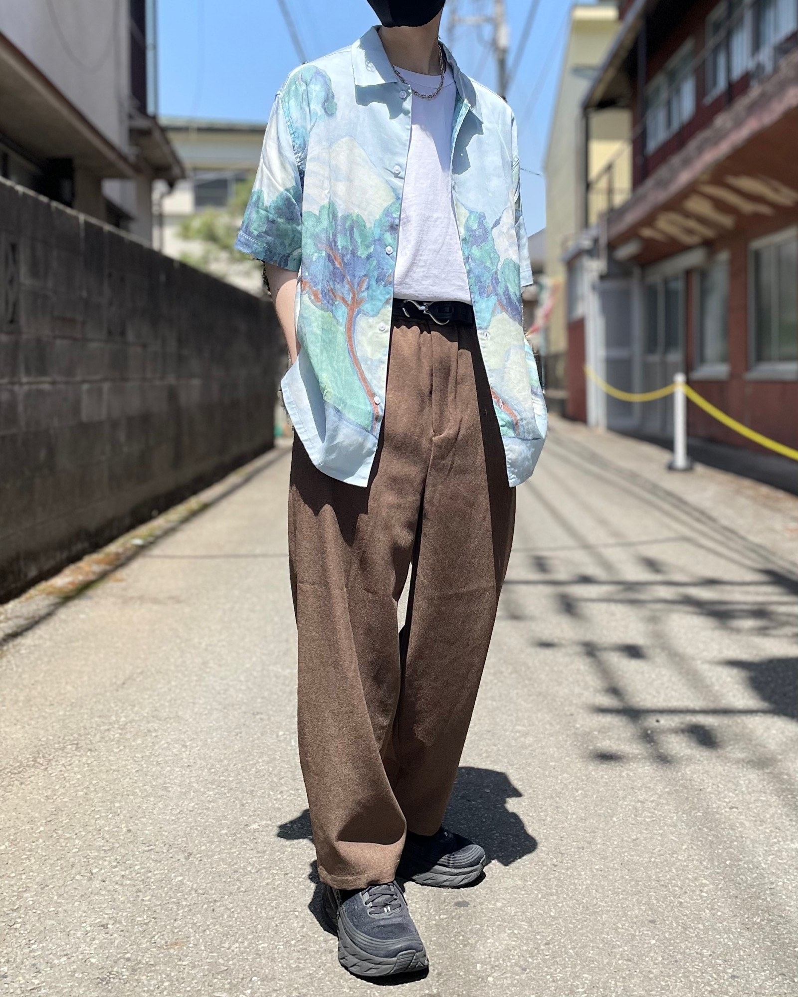 無印良品のおすすめのメンズアイテム「太番手天竺編みTシャツ」のコーディネート