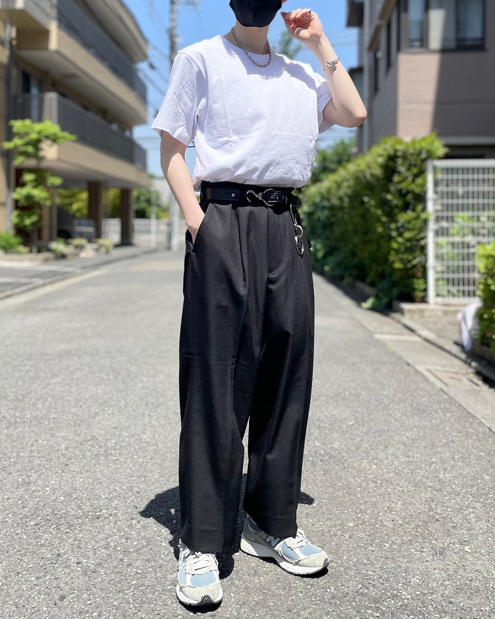 無印良品のおすすめのメンズアイテム「太番手天竺編みTシャツ」のコーディネート