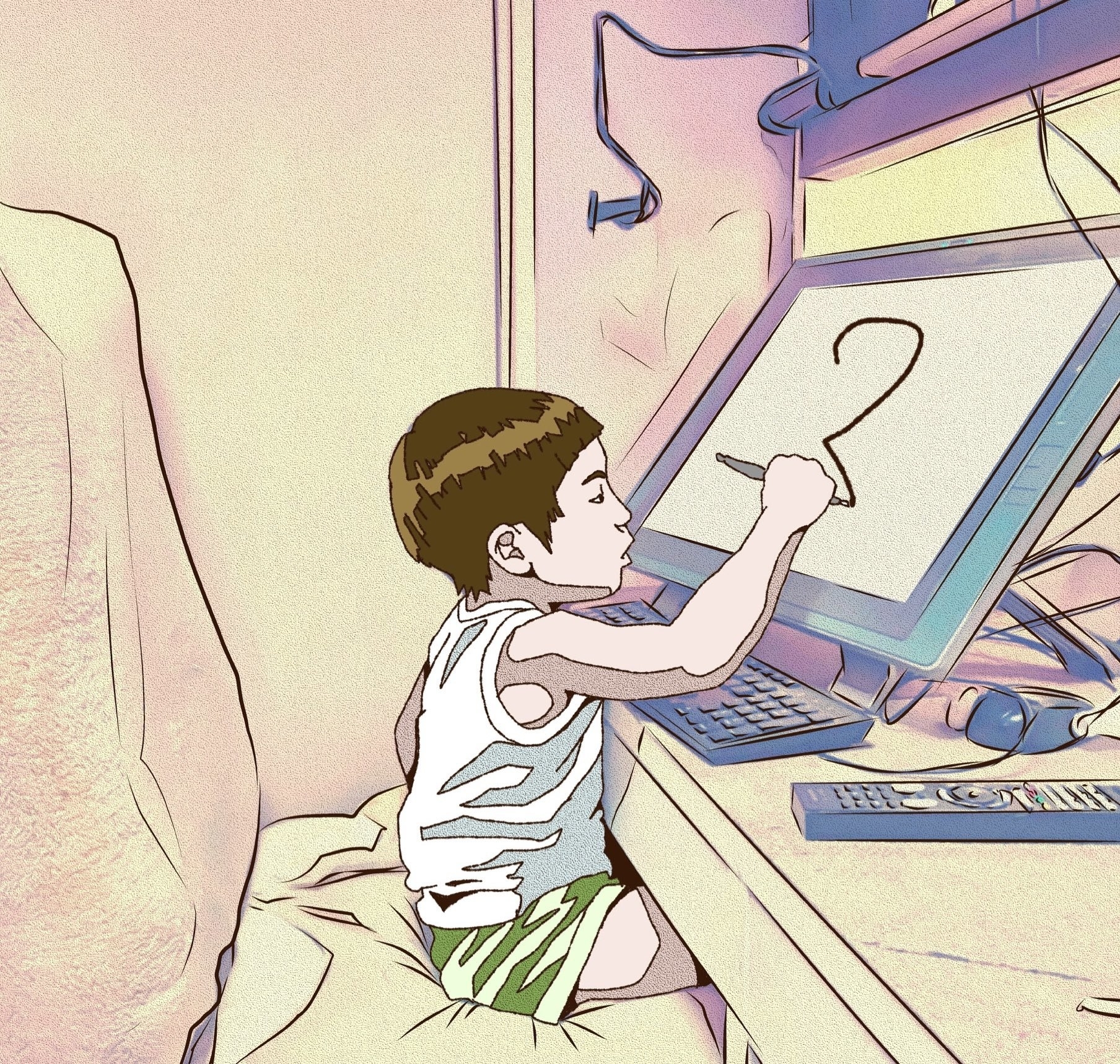 パパのお絵描き用タブレットで絵の勉強をする息子さん(パパ作)