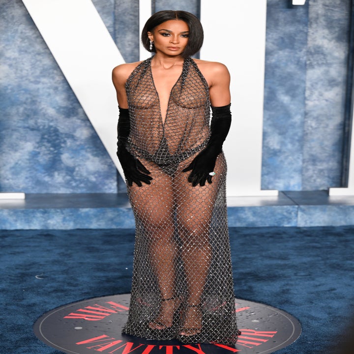 ciara in the mesh transparent dress with long gloves