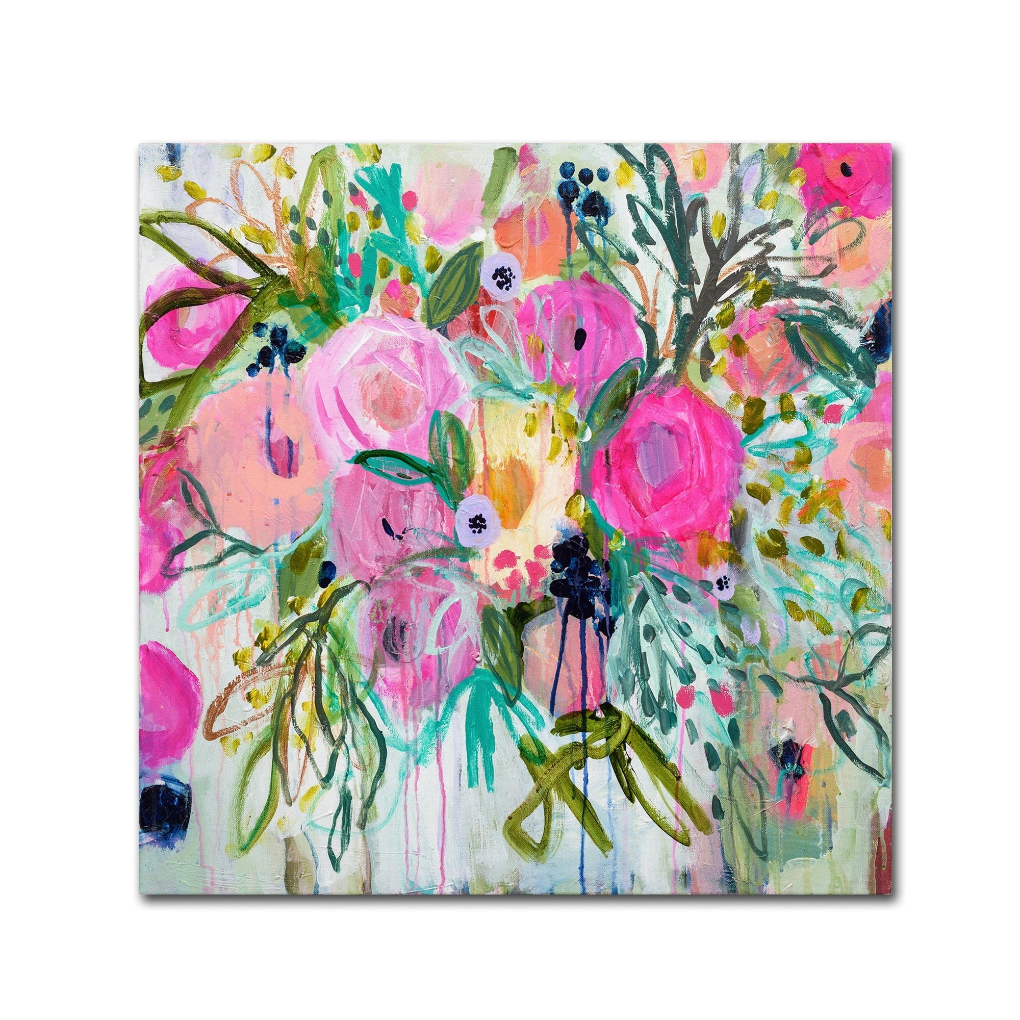 the flower painting with bright pinks and greens