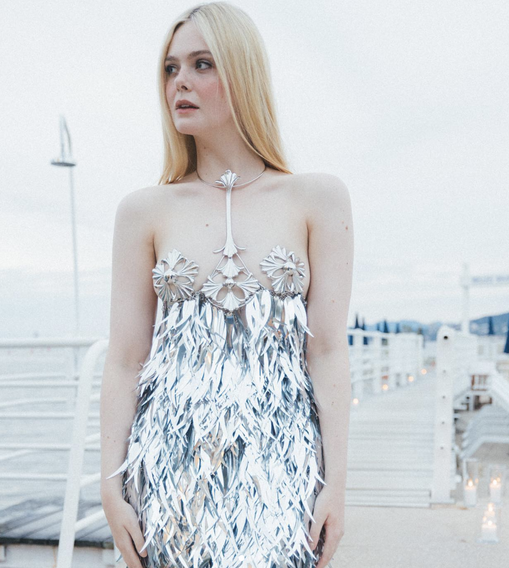 Elle Fanning's Silver Nipple Pasties Dress At Cannes