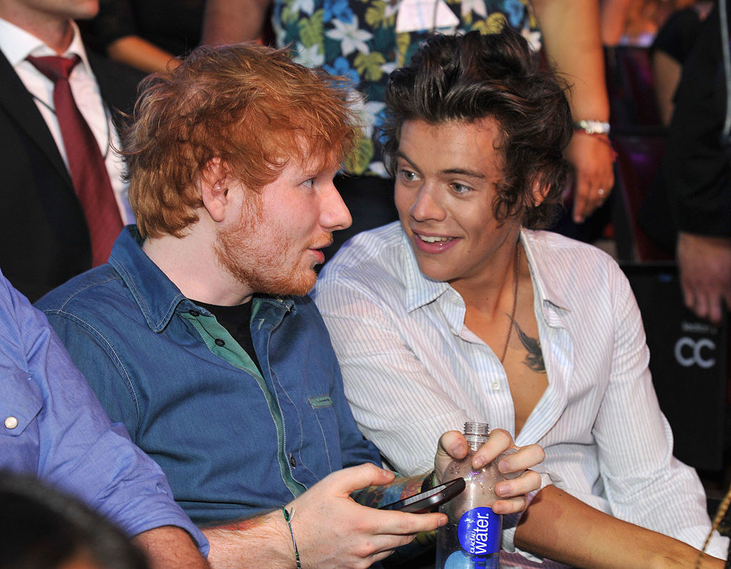 Closeup of Ed Sheeran and Harry Styles