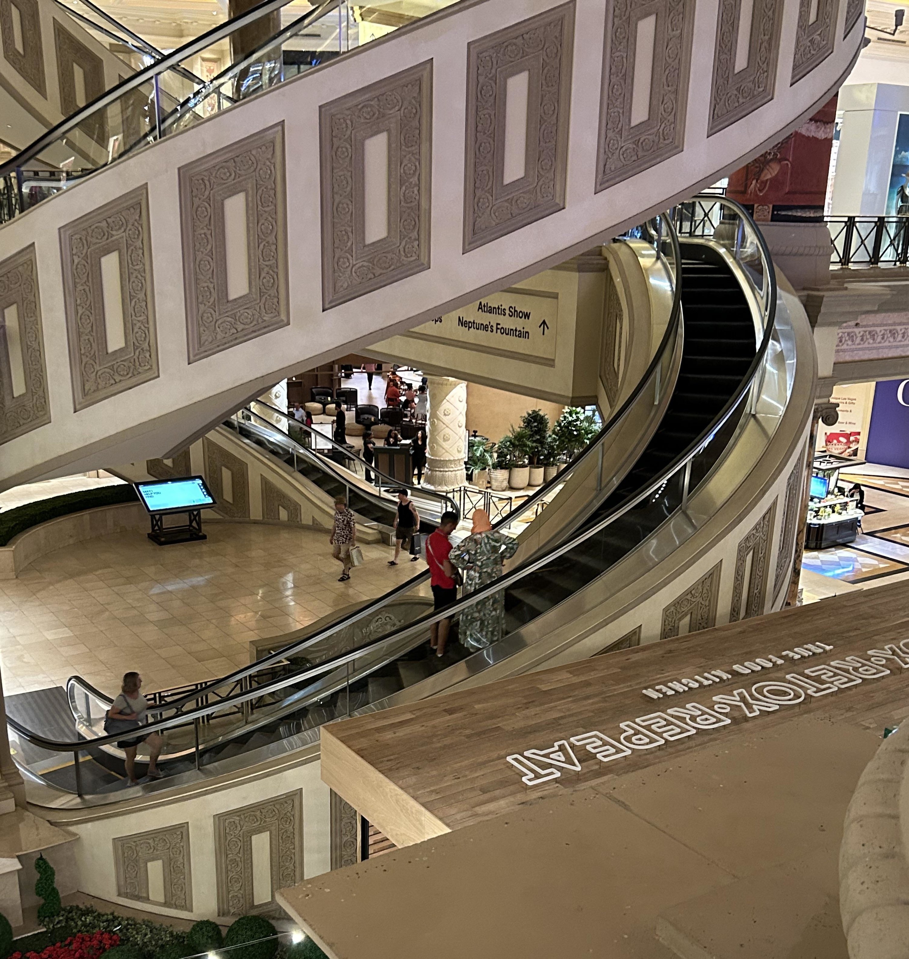 A curved escalator