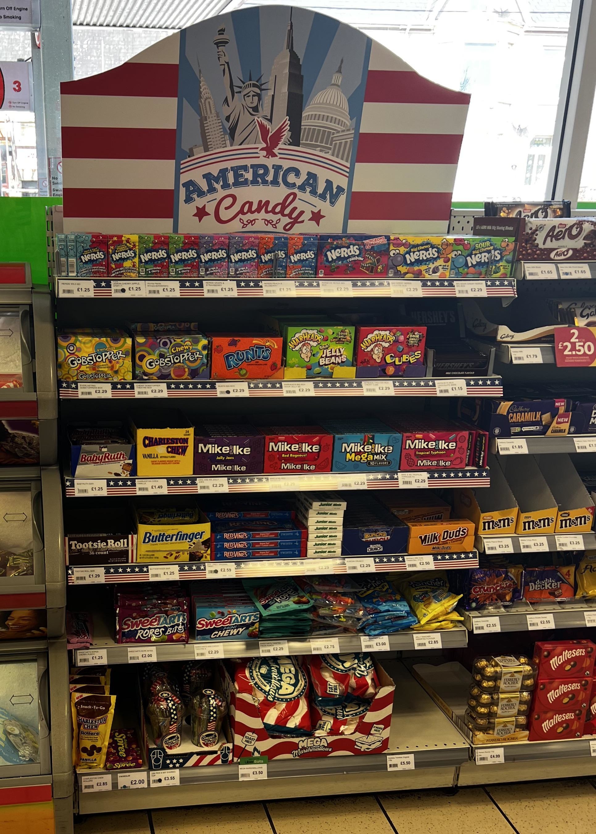 An American candy section in a foreign store