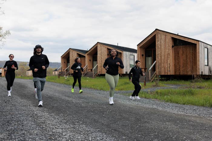 Camp Nike participants running in Gardiner, New York.