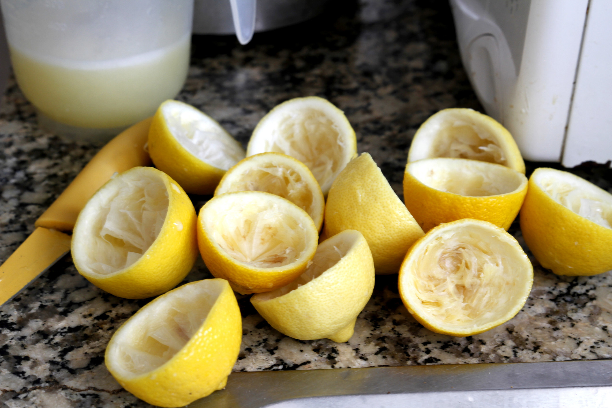 Squeezed lemons for lemonade.