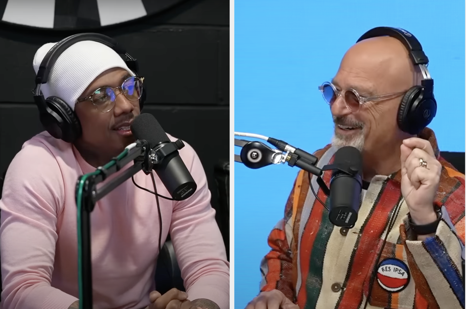 A side by side of Nick Cannon and Howie Mandel on Howie&#x27;s podcast
