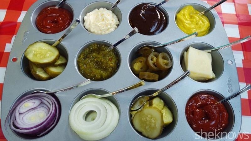 Different toppings for hamburgers.