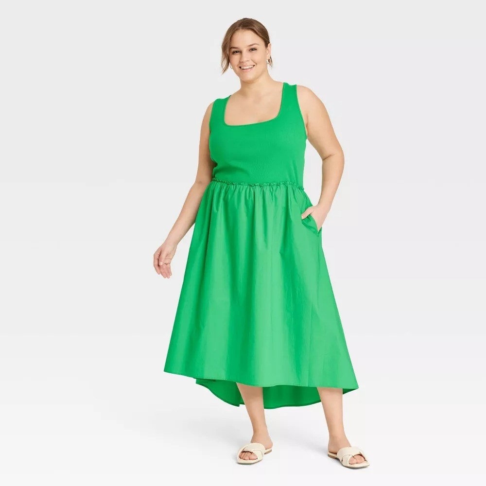 A model in the green dress